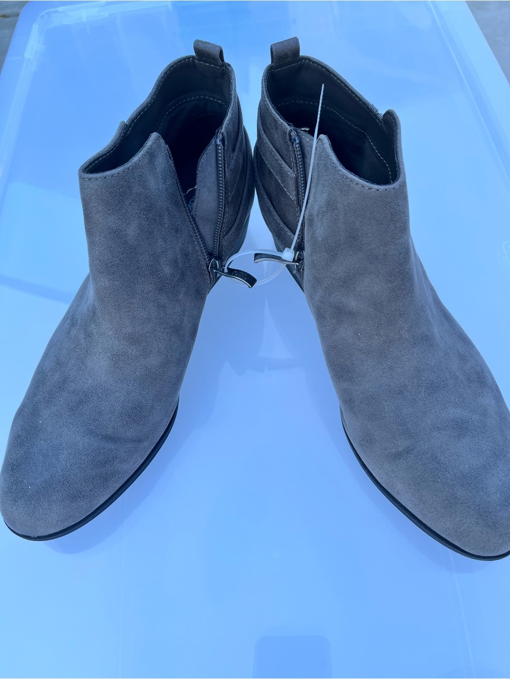 Women's Gray Suede Ankle Booties with Side Zip Size 11